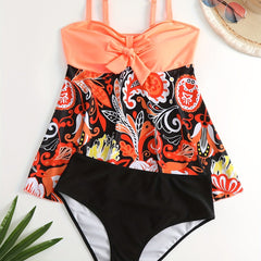  Vacay Tankini Set- Floral Bow Knot Top & Underwear 2 Piece