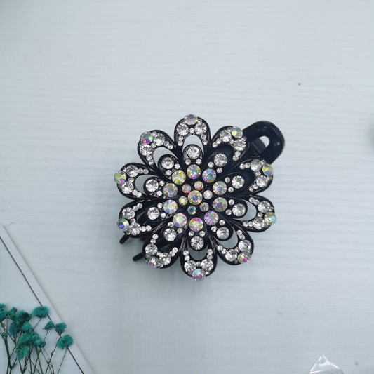 Vintage Crystal Flower Hair Claw Clip Fancy Barrette