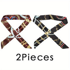 Leopard Chain Print Twilly Scarf Set Vintage Long Ribbon Neckerchief