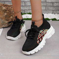 Women's Argyle Lace up Running Shoes Lightweight Sports Sneakers