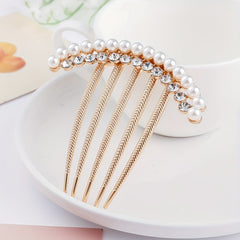 Rhinestone Faux Pearl Hair Comb Pin for Women