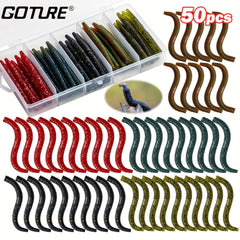 50pcs Senko Worms Fishing Lures Kit, Soft Plastic Bait for Bass Trout