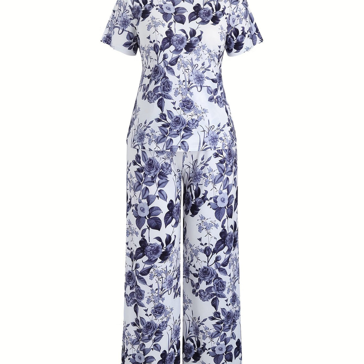  Floral Print Pajamas Set Short Sleeve Tee & Pants
