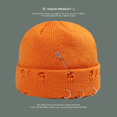 Iron Ring Pin Hole Knitted Wool Cap