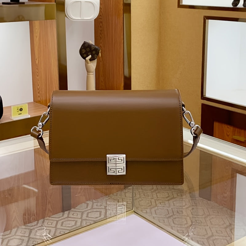 Women's Retro Box Shoulder Bag Geometric Pattern Light Brown Crossbody Purse