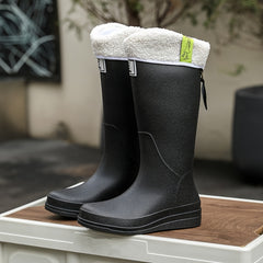 Women's Platform Fleece Liner Rain Boots Slip on Round Toe Waterproof High Boots