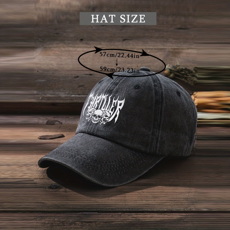 Skull Print Baseball Cap Washed Distressed Sports Hat Women Cotton Sun Hats