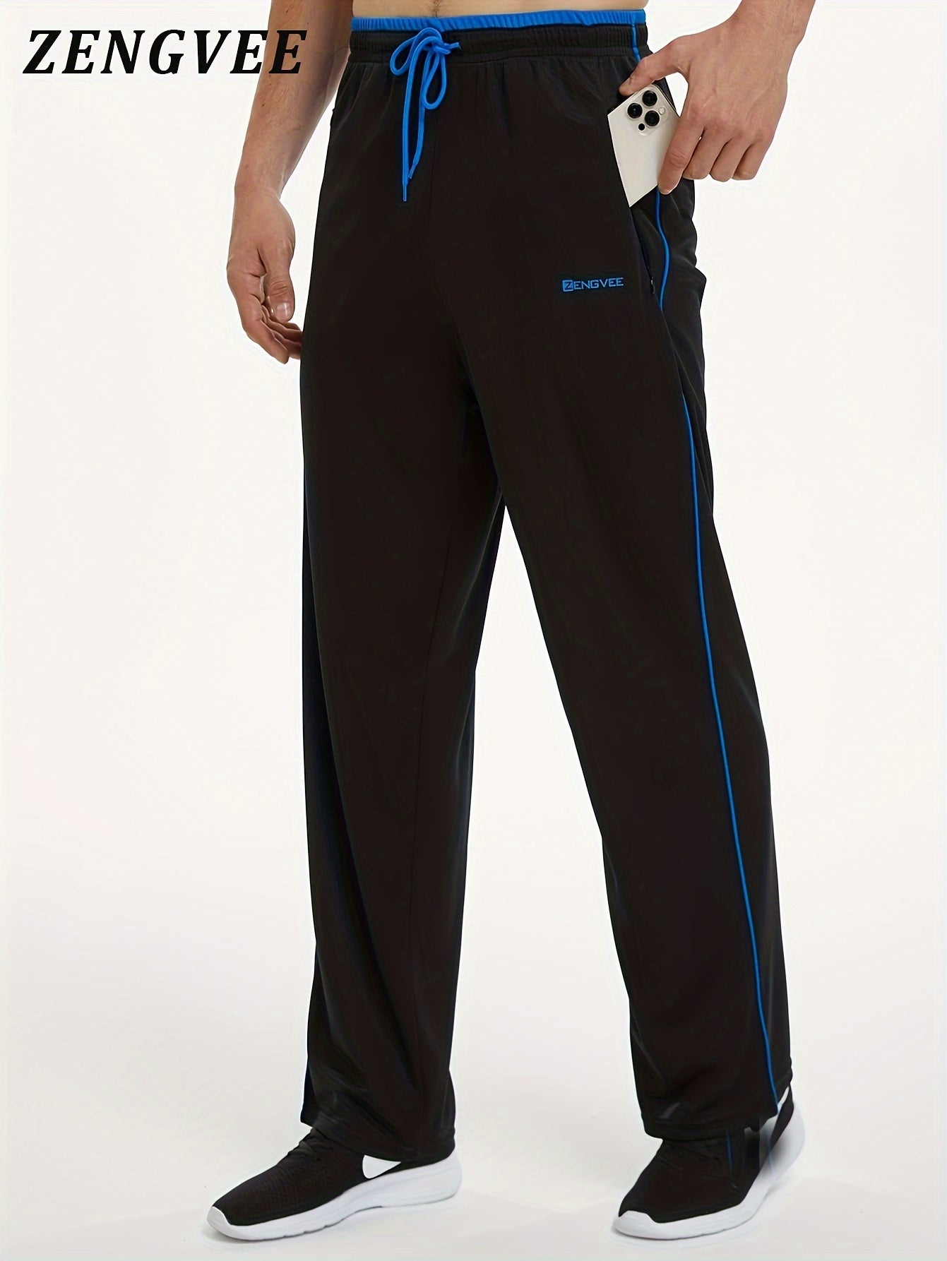 ZENGVEE Men's Stretch Pants Zip Pockets Breathable Trousers