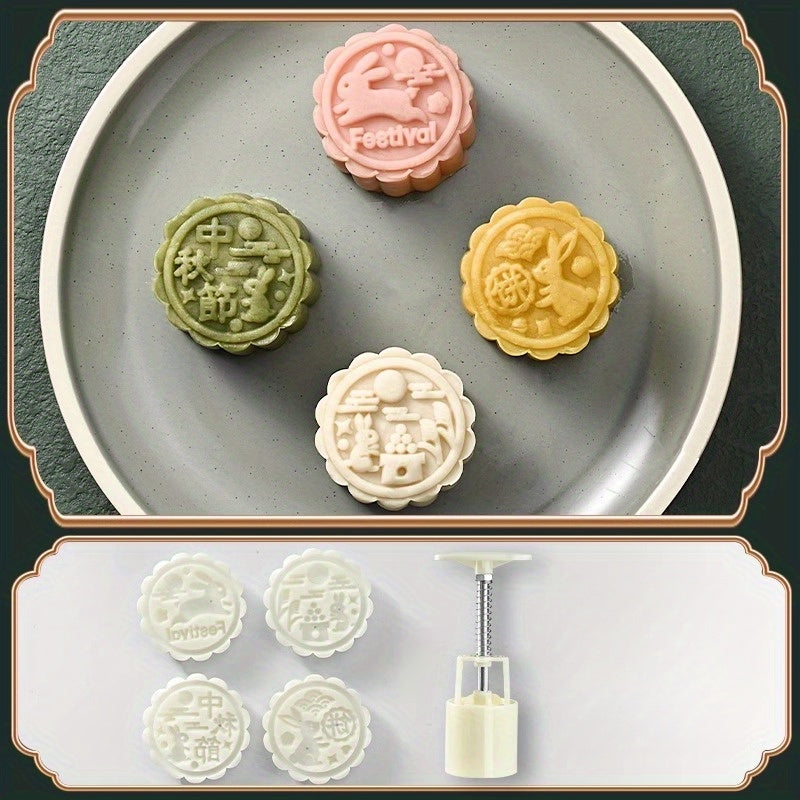 Moon Cake Mold with Stamps DIY Hand Press Cookie Stamps