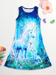 Rainbow Pony 3D Print Dress for Girls