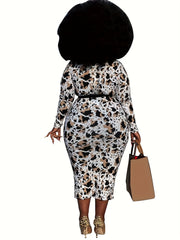 Leopard Print Long Sleeve Casual Dress with Belt