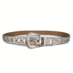 Silvery Glitter Rhinestone Belt Eyelet PU Leather Belt Hip Hop Jeans Pants Belt