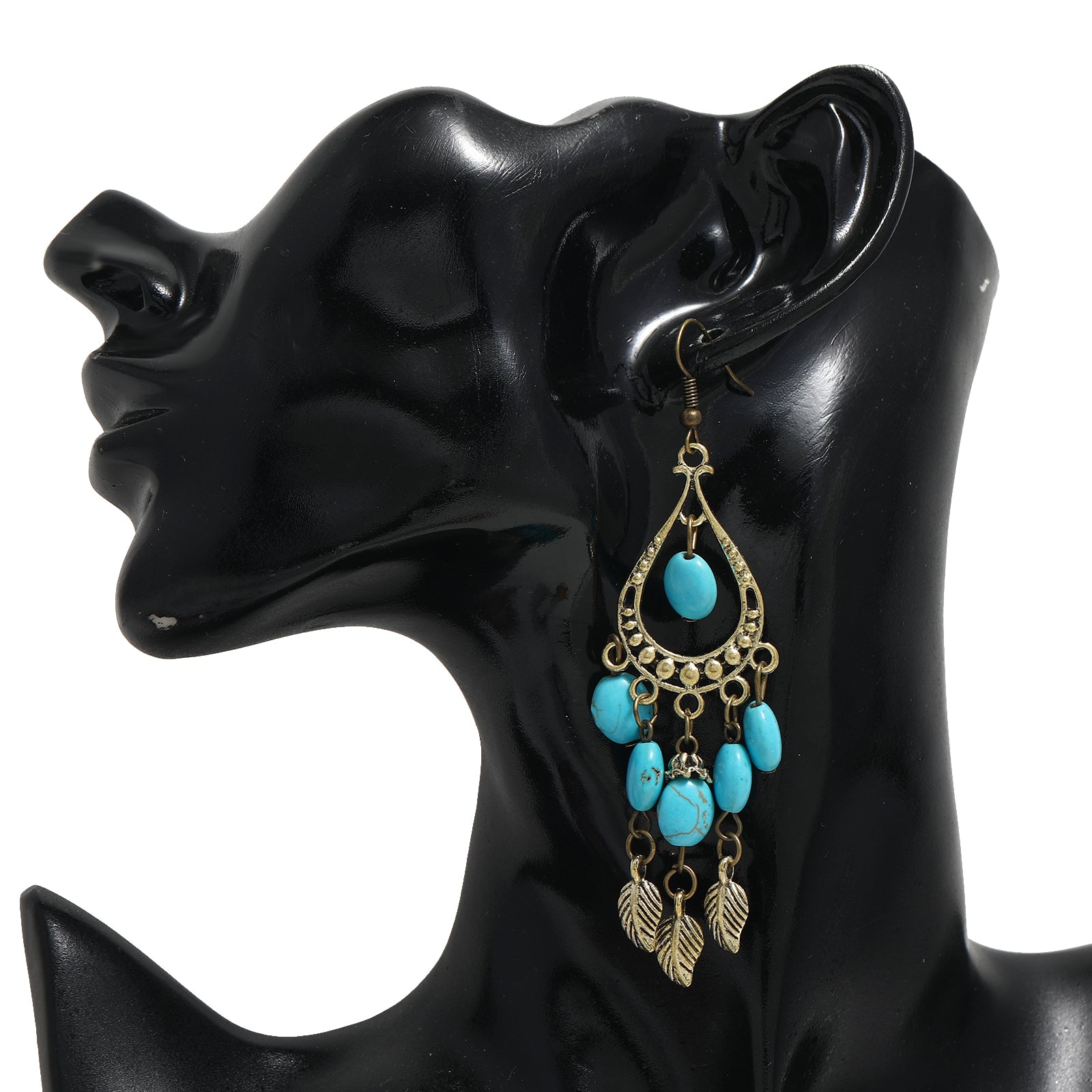 Vintage Boho Turquoise Leaf Dangle Earrings Women's Casual Jewelry