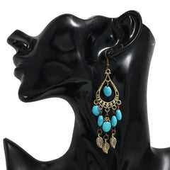 Vintage Boho Turquoise Leaf Dangle Earrings Women's Casual Jewelry