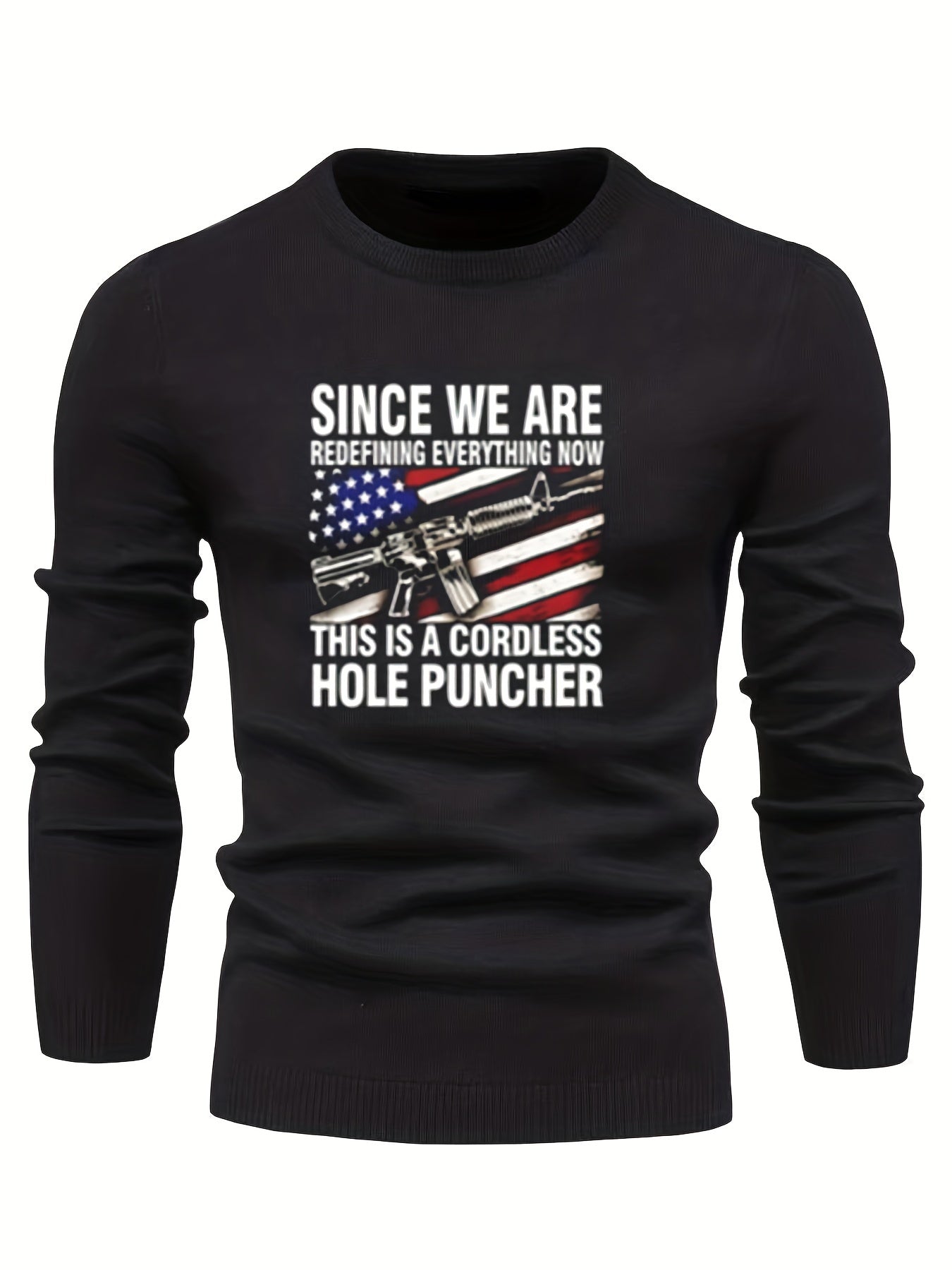 Flag Print Men's Casual Warm Crew Neck Pullover Sweater
