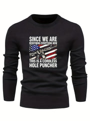Flag Print Men's Casual Warm Crew Neck Pullover Sweater