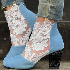 Women's Embroidered Decor Heels Back Zipper Shoes