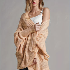  Solid Cable Batwing Sleeve Knit Cardigan