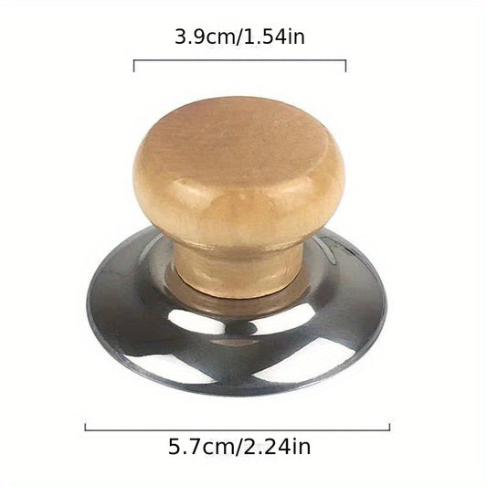 Wood Pot Lid Knob Stainless Steel Base Anti Scalding Button