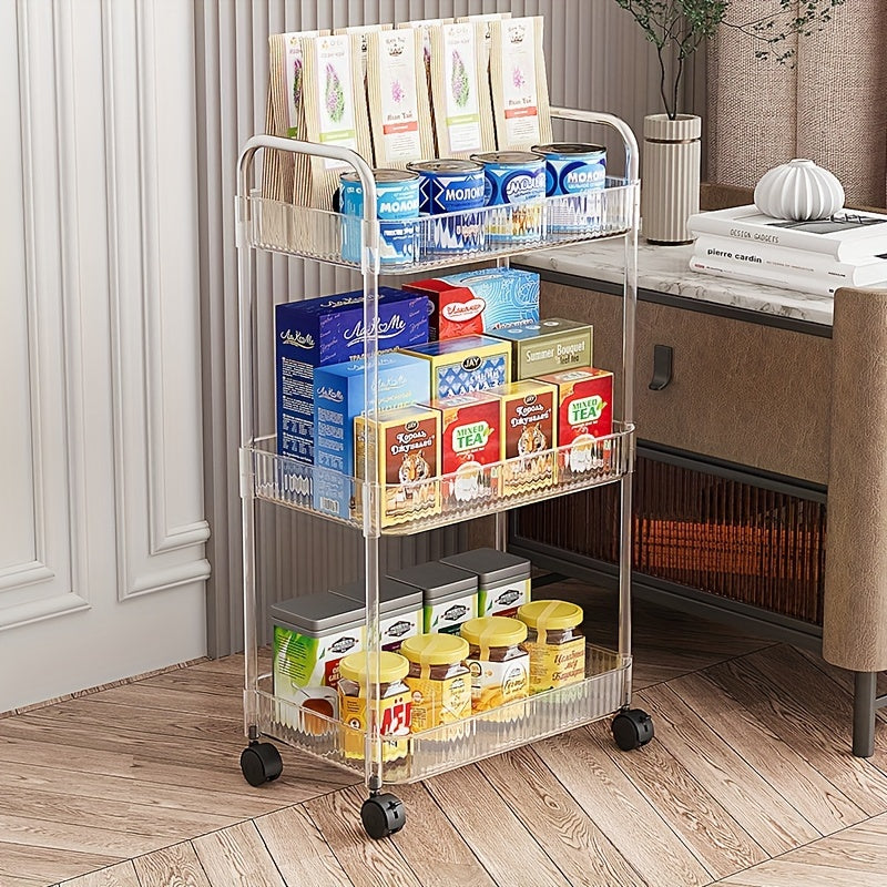 3-4 Tier Clear Utility Cart Rolling Organization Cart With Handle And Wheels
