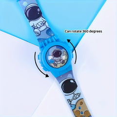 Cartoon Astronaut Kids Electronic Watch with Rotating Cover