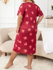  Heart Print Short Sleeve Sleep Dress