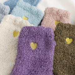 8 Pairs Heart Embroidery Socks Cozy & Warm Fuzzy Women's Stockings