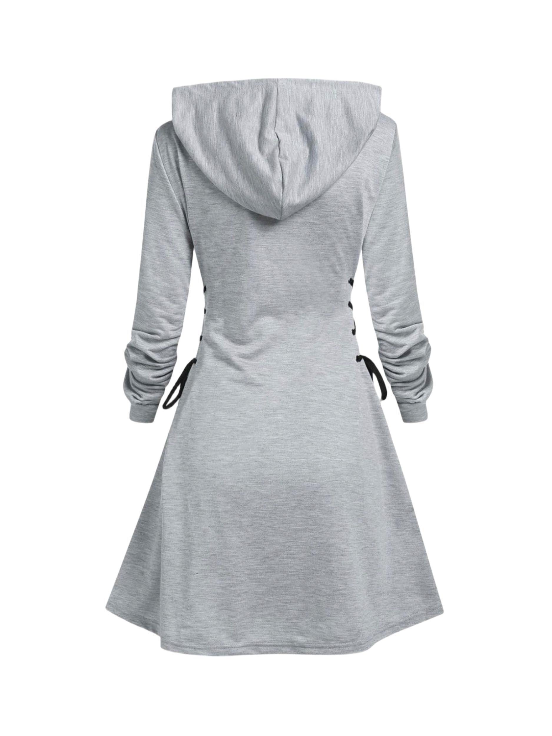  Gothic Hooded Sweatshirt Dress Lace Up