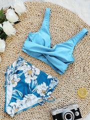 Floral Print V Neck Bikini Set High Waist Two Piece Swimsuit