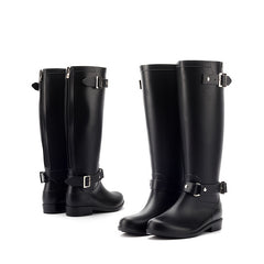 Women's Chunky Low Heel Knee High Rain Boots Waterproof