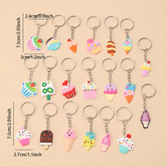 20pcs Cartoon Ice Cream Keychain PVC Key Ring Purse Bag Backpack Car Charm