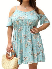  Women's Ditsy Floral Print Cold Shoulder Dress
