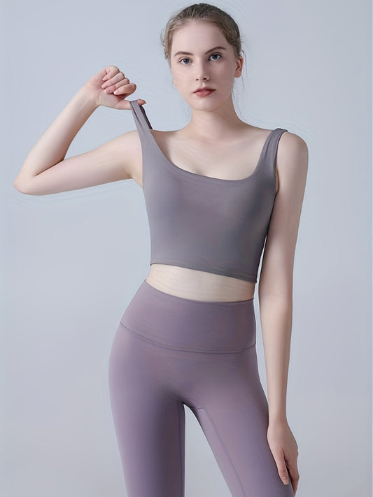 Solid Square Neck Sports Bra High Stretch Yoga Tank Top
