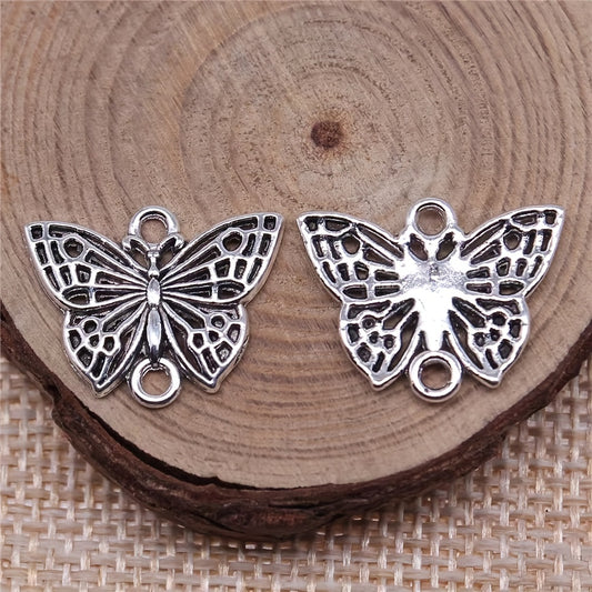 10PCS Silvery Butterfly Ornament Connector Alloy Pendant Key Chain