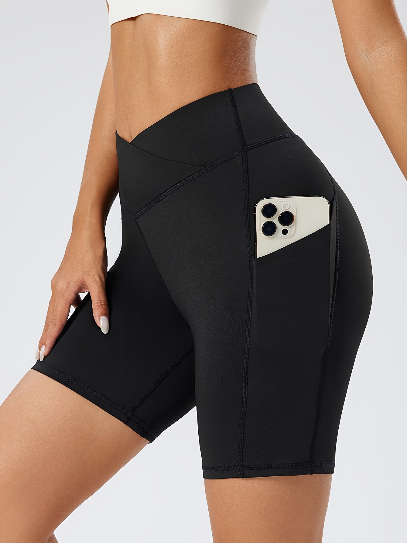 High Waisted Sports Shorts with Pockets, Tummy Control Yoga Leggings