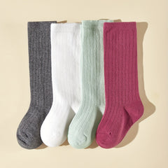 4 Pairs Kids Solid & Striped Knee High Socks for Soccer Football
