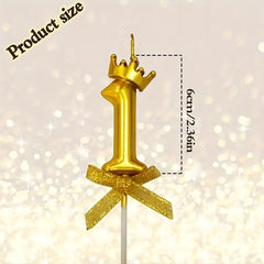 1pc 0-9 Number Candle Crown Bow Birthday Party Cake Decoration