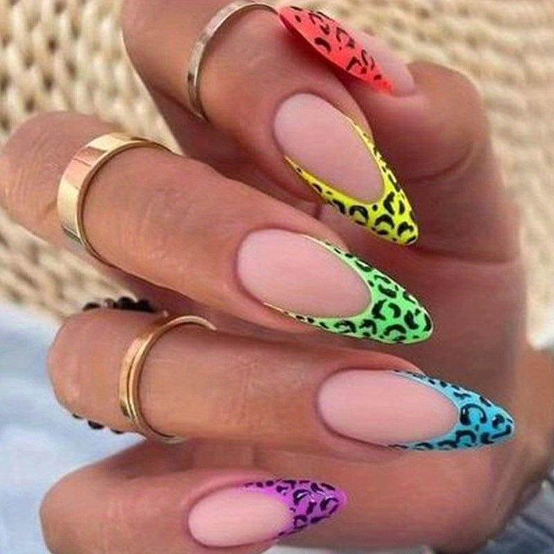 24pcs Leopard Print Almond Press On Nails Long Matte Acrylic Stiletto Nails