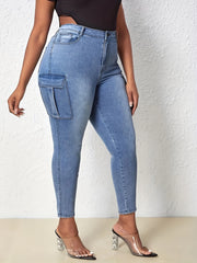  High Rise Skinny Cargo Jeans with Flap Pockets