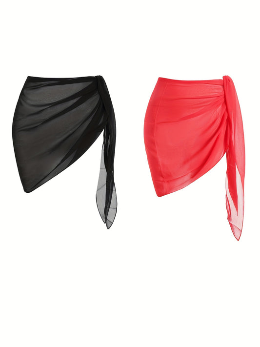 Solid Beach Wear Sarong Skirts 2 Pack Vacation Summer Mini Skirts
