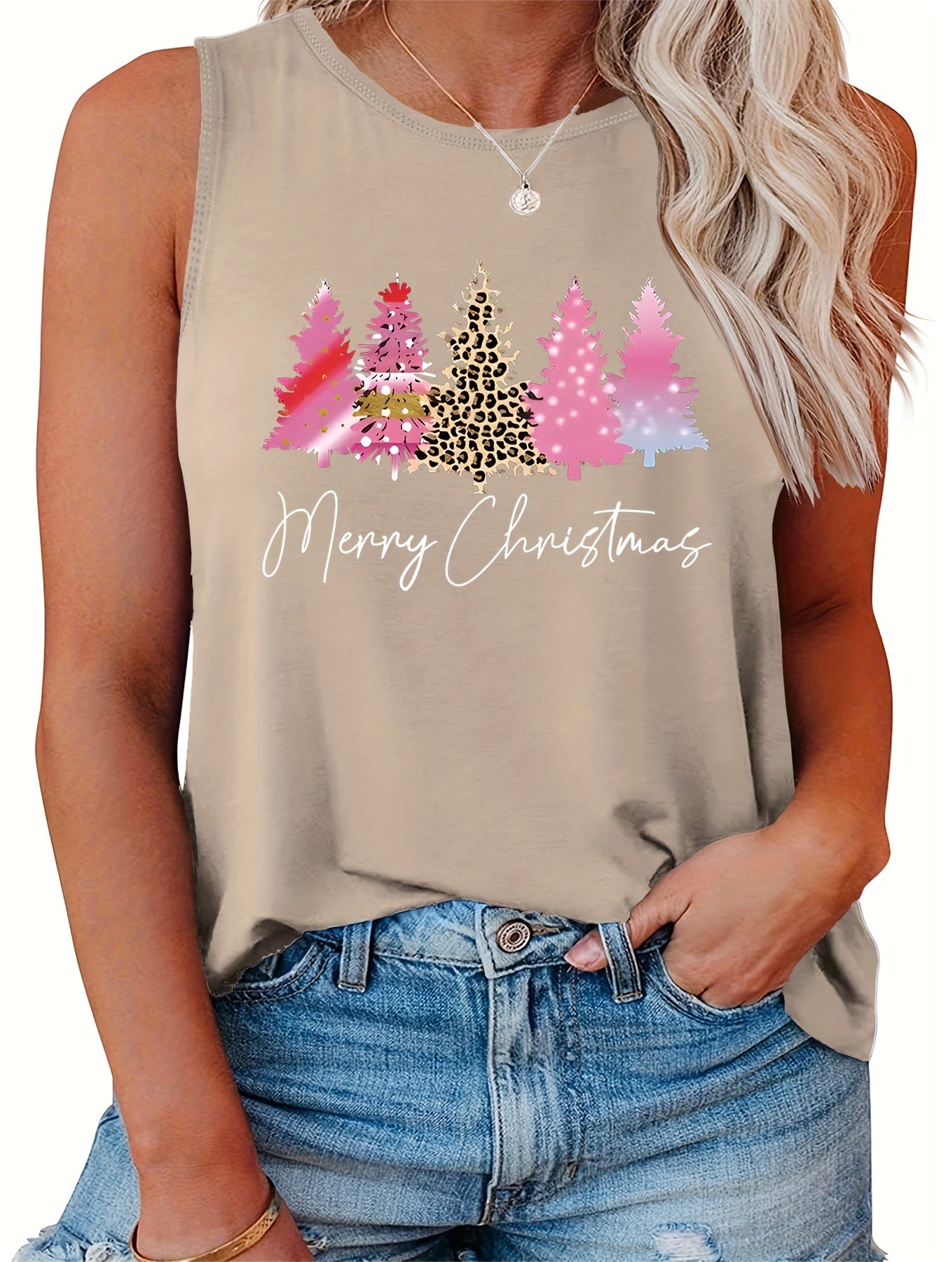  Leopard Plaid Christmas Print Tank Top