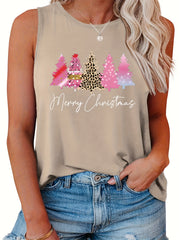  Leopard Plaid Christmas Print Tank Top