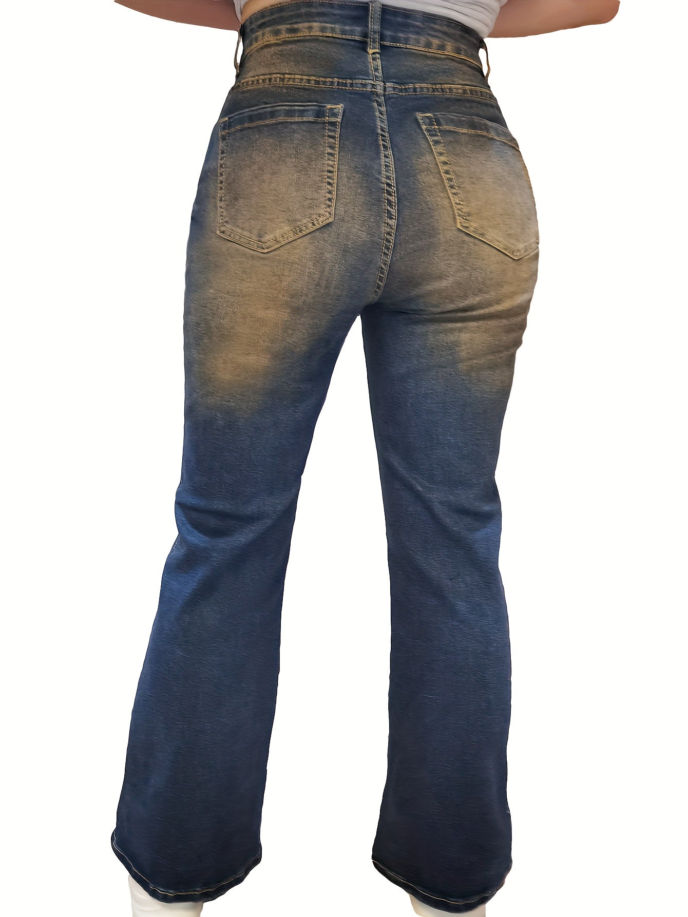  Butterfly Print Flared Leg Jeans With Pockets
