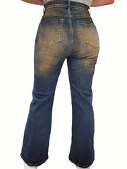  Butterfly Print Flared Leg Jeans With Pockets
