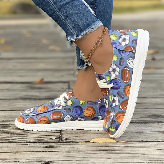 Women's Skate Shoes with Sports Patterns Flat Lace-up