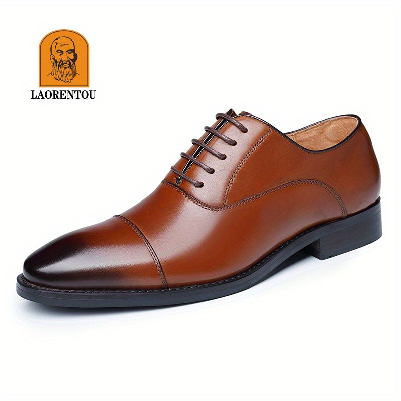 LAORENTOU Men's Leather Pointed Toe Lace Up Dress Shoes