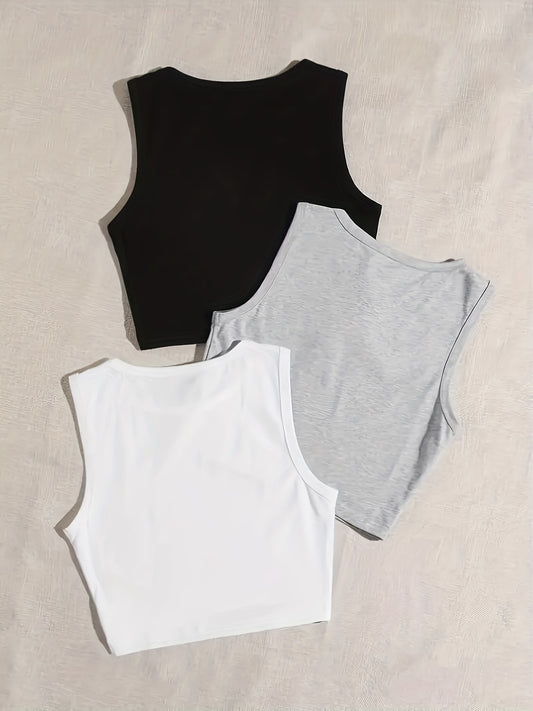 3 Sets Casual Crew Neck Tank Top Women's Loungewear