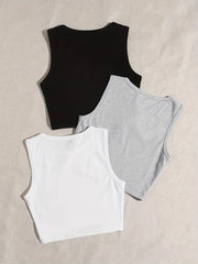 3 Sets Casual Crew Neck Tank Top Women's Loungewear