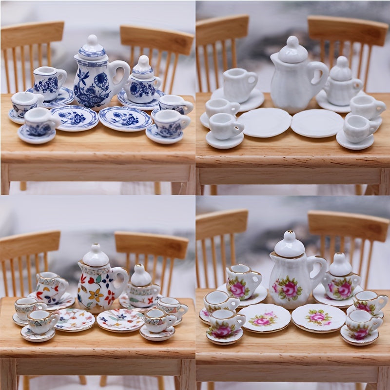15pcs Dollhouse Kitchen Ceramic Tea Set Accessories Mini Supplies Props Tools
