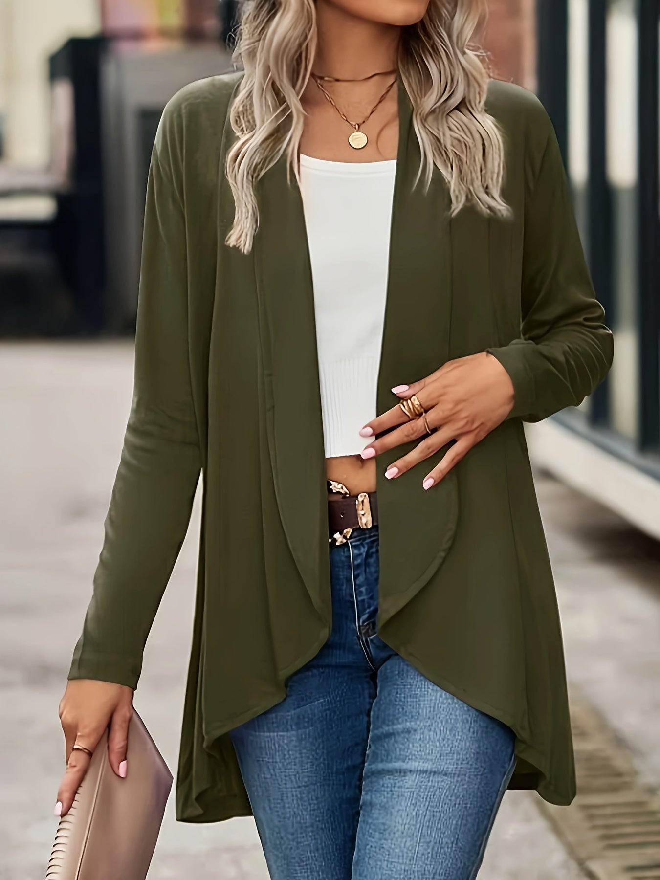  Casual Cardigan Women's Plus Solid Long Sleeve Open Front Slight Stret